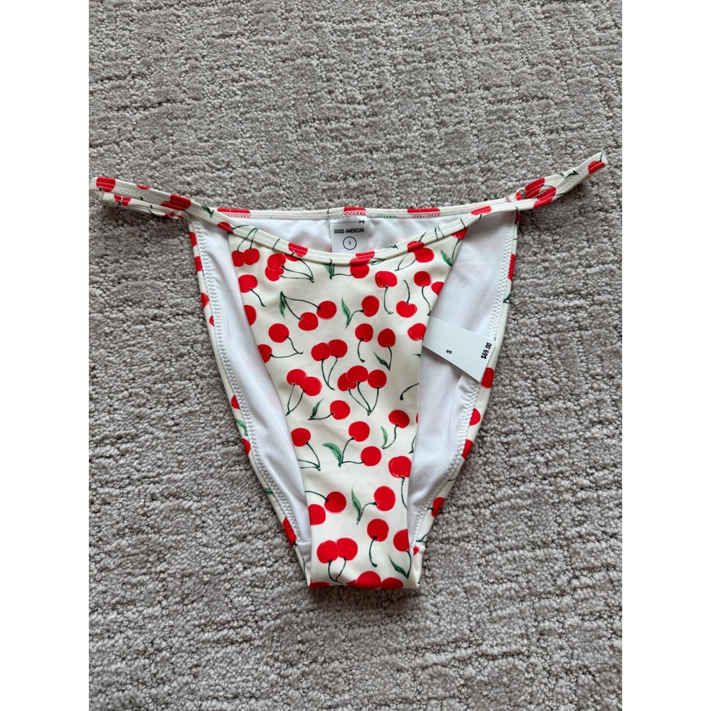 Good American Bikini Bottom Women S White Red NWT Cherry Print High Cut G string